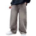 thumbnail image 1 of Baggy Jeans for Teen Boys Khaki Pants Straight Wide Leg Elastic Waist Denim Pants with Pockets Kids Trousers Husky Jeans, 1 of 5
