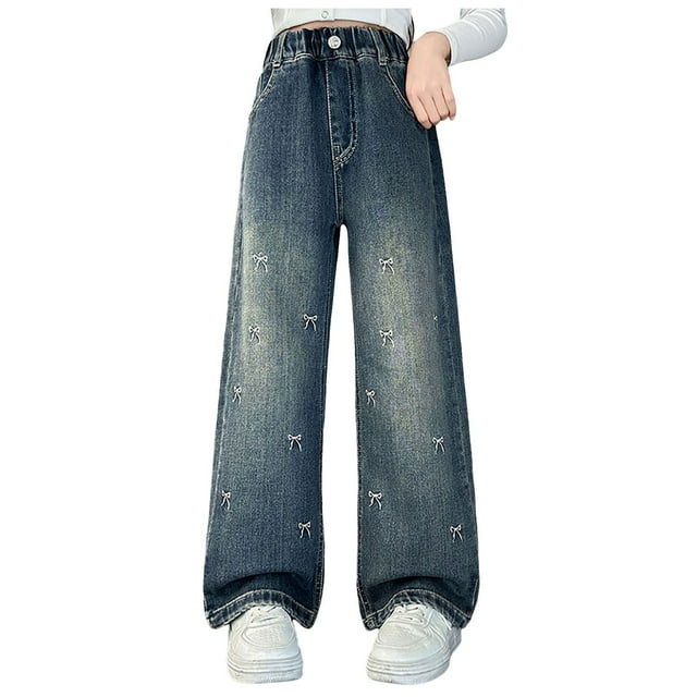 Baggy Jeans for Teen Girls Cute Ripped Y2K High Waist Wide Leg Bell Bottom Denim Pants Trendy Cargo Pants with Multi Pockets
