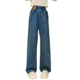 thumbnail image 1 of Baggy Jeans for Teen Girls Straight Leg 𝐁oyfriend Jeans Y2𝐊 Streetwear Elastic Waist Wide Leg Jeans Kids Denim Pants, 1 of 9