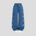 thumbnail image 1 of Baggy Jeans for Teen Girls Tween Girls Baggy Jeans-Elastic Waistband Wide Leg Denim Pants with Heart Embroidery, Streetwear for Girls, 1 of 5
