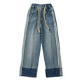 thumbnail image 1 of Baggy Jeans for Teen Girls Wide Leg Jeans Kids Y2𝐊 Elastic Waist Straight Leg 𝐁oyfriend Jeans Roll up Hem Denim Pants, 1 of 6