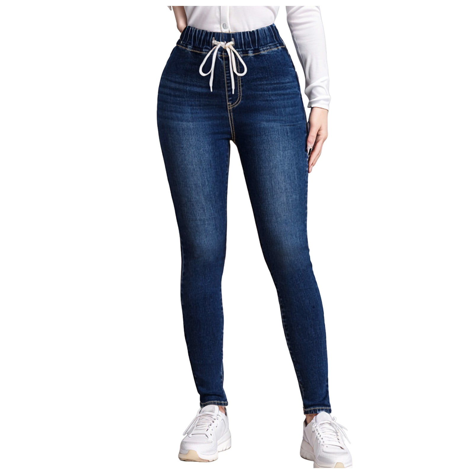 Baggy Jeans for Woman Summer Fashion Pocket Casual Button Drawstring ...