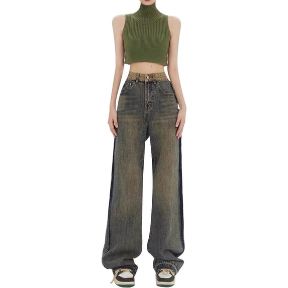 Baggy Jeans for Women Casual Wide Leg Pants Y2K High Street Low Rise Jeans Vintage Distressed Denim Pants Streetwear Hiphop