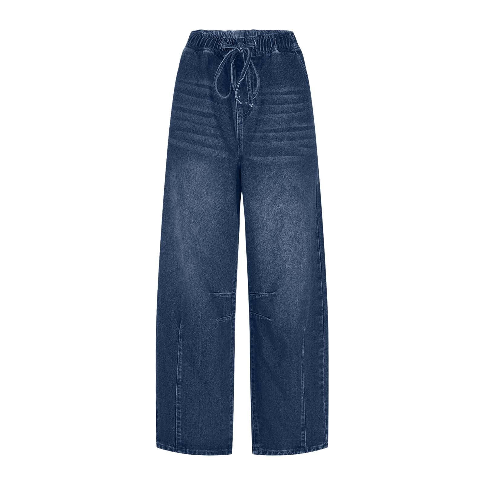 Baggy Jeans for Women High Waisted Wide Leg Jeans Elastic Waist Strechy Drawstring Pull On Denim Pants with Pockets