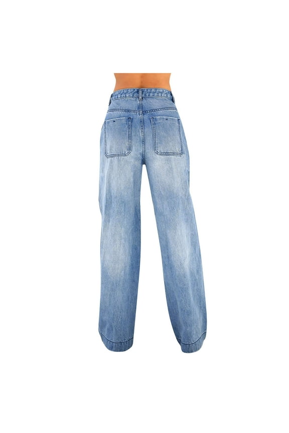 Baggy Jeans for Women Petite Women's Mid Ripped Frayed Hem Casual Jeans Trousers Dark Blue L