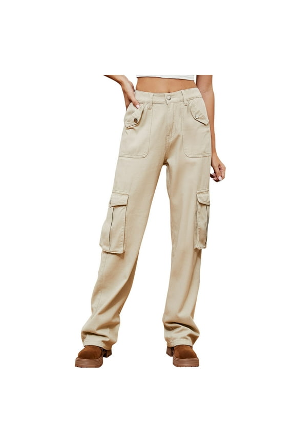 Baggy Jeans for Women Relax Fit Baggy Bootcut Denim Pants High Waist Button Straight Trouser Multi-Pocket Cargo Jeans