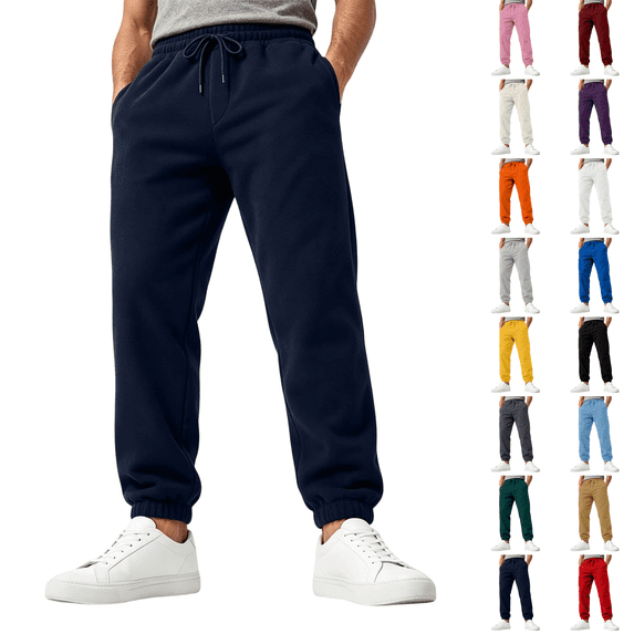 Baggy Joggers Men Sweatpants Lounge Casual Jogging Pants Cuffed High Waist Drawstring 2 Deep Pockets Workout Fashion Streetwear Soft Athletic Loose Joggers Pants Navy L