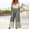 thumbnail image 1 of Baggy Jumpsuits For Women Summer Short Sleeve Overalls V Neck Loose Wide Leg Floral One Piece Rompers With Pockets Gray XL, 1 of 6