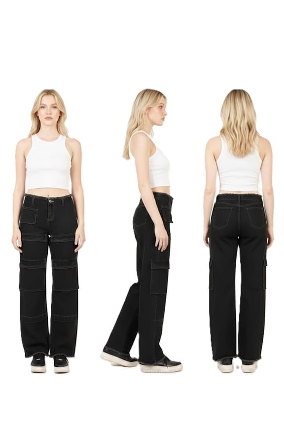 Baggy Carpenter Multi-Pockets Low-Rise Wide Leg Cargo Jeans