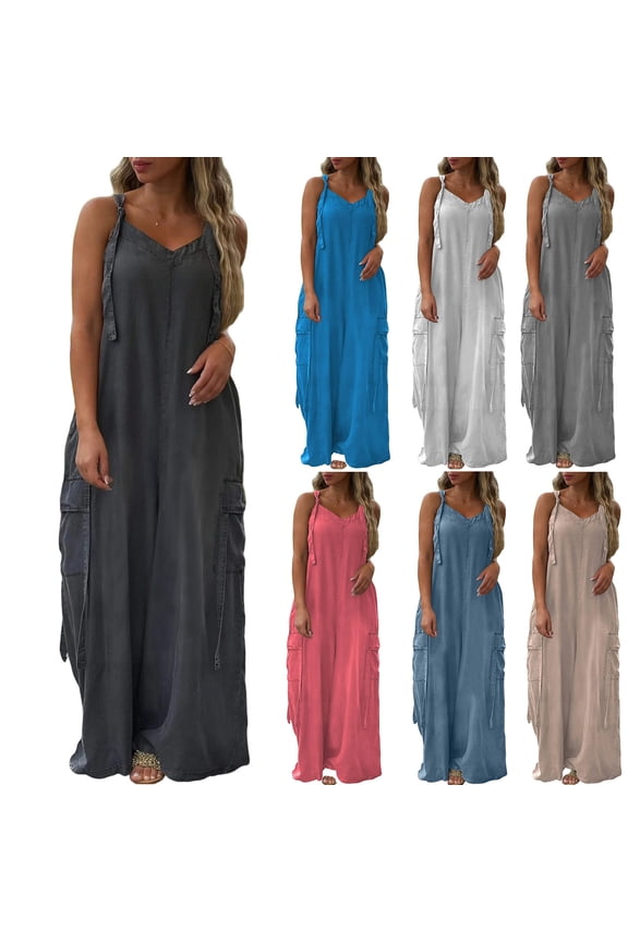 Baggy Overalls For Women Loose Fit Wide Leg Jumpsuits With Pockets Casual Oversized Rompers Long Cargo Pants 2026 Black M