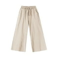 thumbnail image 1 of Baggy Pants Women High Waist Drawstring Straight Leg Bootleg Pants Summer Casual Pocket Cotton Linen Wide Leg Trouser, 1 of 5