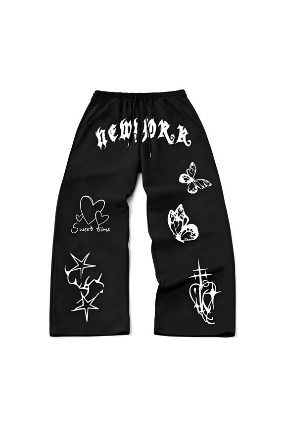 Baggy Pants Y2k Goth Sweatpants Skeleton Print Soft Breathable Polyester Adjustable Waist Daily Streetwear Pants S-2XL