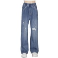 thumbnail image 1 of Baggy Pants for Girls 10-12 Tall Ripped Denim Jeans for Kids Straight Wide Leg Distressed Washed Cotton Baggy Pants Casual Lightweight, 1 of 8
