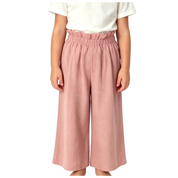 Baggy Pants for Girls Comfy Girls Wide Leg Pants Casual Elastic High Waist Palazzo Pants Flowy Pleated Smocked Loose Straight Leg Trousers