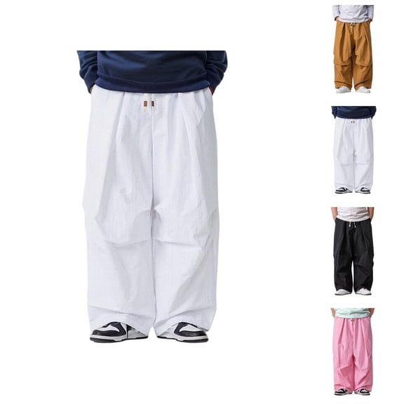 Baggy Pants for Men Comfortable Elastic Waist Drawstring Loose Fit Wide Leg Casual Pants with Pockets Trousers