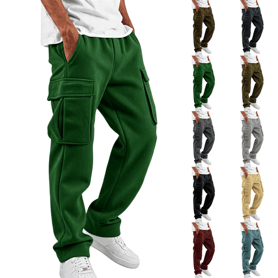 Baggy Pants for Men Lightweight Stretch Hiking Joggers Fleece Comfy Exercise Workout Lounge Pants with Pockets Dark Green 3XL