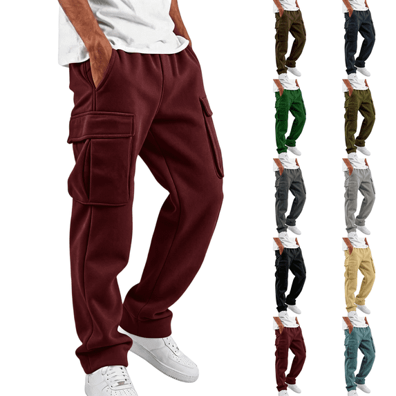 Baggy Pants for Men Lightweight Stretch Hiking Joggers Fleece Comfy Exercise Workout Lounge Pants with Pockets Wine XL