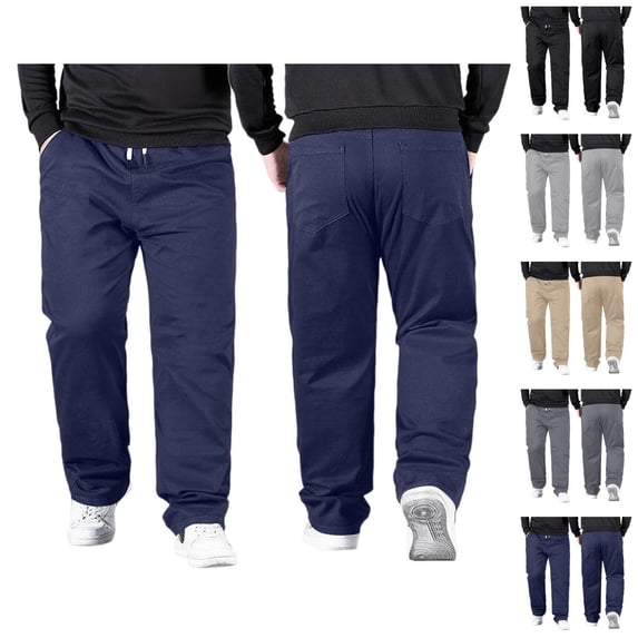 Baggy Pants for Men Plus Size Elastic Waist Drawstring Loose Fit Straight Leg Stretchy Casual Pants Trousers