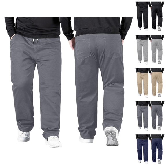 Baggy Pants for Men Plus Size Elastic Waist Drawstring Loose Fit Straight Leg Stretchy Casual Pants Trousers
