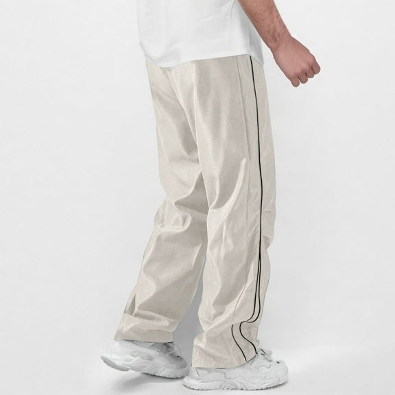 Baggy Pants for Men with Pockets and Drawstring Elastic Waist Trousers Lightweight Mens Relaxed Straight Leg Solid Athletic Workout Pant