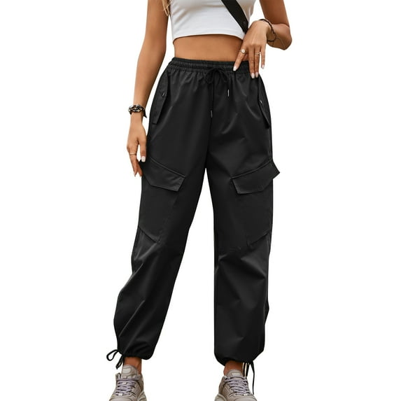 Baggy Pants with Large Pocket Tapered Cuff Pants Drawstring Closure Elastic Waisted Casual Pants Black M