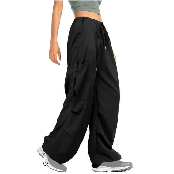 Baggy Parachute Pants for Women Low Waist Multi-pocket Cargo Pants Y2K Teen Girls Streetwear Wide Leg Hiking Trousers
