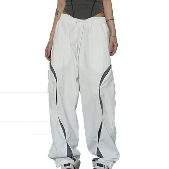 Baggy Parachute Pants for Women Oversized Cargo Pants Drawstrings Loose Sweatpants Vintage Joggers Hippie Trousers