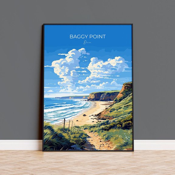 Baggy Point Travel England Devon Poster, Office, Living Room And Gallery Wall Decor