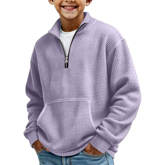 Baggy Shirts for Teens Boys 1/4 Zip Pullover Sweatshirt Waffle Knit Raglan Sleeve Hoodies 3-14T