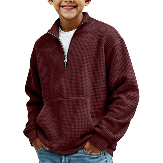 Baggy Shirts for Teens Teen Boys Waffle Knit Quarter Zip Sweatshirts Fall Jacket Fashion Pullover