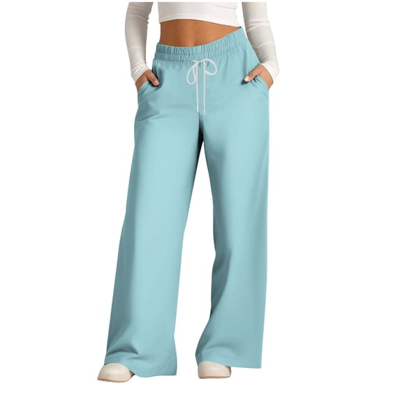 Baggy Straight Leg Sweatpants Women Y2k Lightweight Drawstring High Waisted Pants Comfy Wide Leg Pants with Pockets Summer Sports Palazzo Pants Womens Hiking Pants Cozy Golf Pants