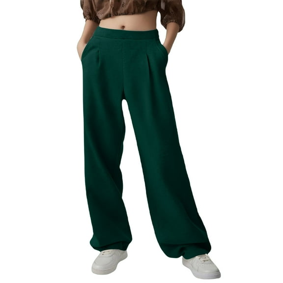 Baggy Stretchy Wide Leg Trousers for Womens High Waisted Put On Stretch Pants Relaxed Fit Loose Casual Pants Thermal Athletic Joggers Palazzo Pants with Mutil Pockets