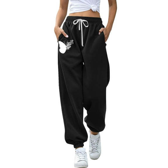 Baggy Sweatpants, Audhol Women's Bottom Sweatpants Joggers Pants Workout High Waisted Yoga Pants with Pockets Wide Leg Sweatpants Women Black L