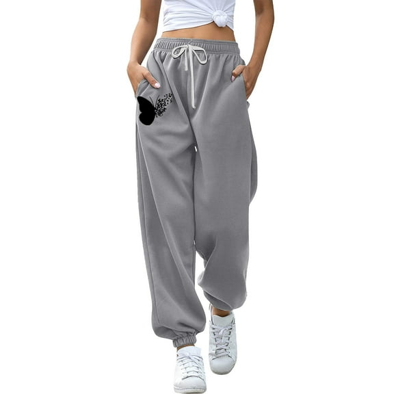 Baggy Sweatpants, Audhol Women's Bottom Sweatpants Joggers Pants Workout High Waisted Yoga Pants with Pockets Wide Leg Sweatpants Women Grey M