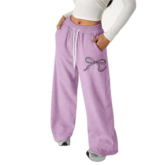 Baggy Sweatpants Girls Bow Drawstring Loose Fit Lightweight Athletic Casual Pants Straight Leg Trousers For Play And Everyday Wear