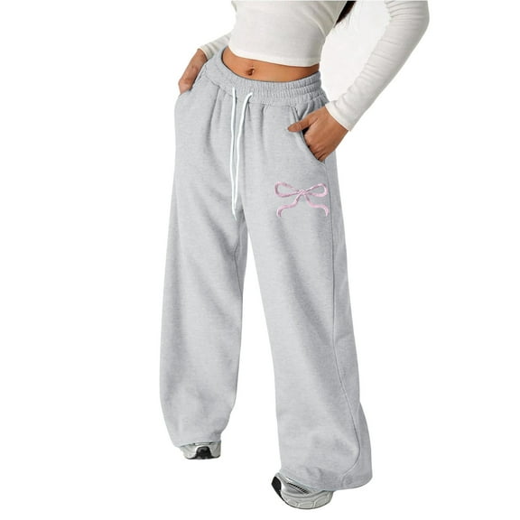 Baggy Sweatpants Girls Bow Drawstring Loose Fit Lightweight Straight Leg Athletic Casual Jogger Pants For Play And Everyday Comfort
