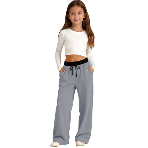 Baggy Sweatpants for Girls Double Waist Drawstring Wide Leg Sweat Pants School Straight Oversized Track Trousers Teen Kids Trendy Pull on Sweatsuits Bottom