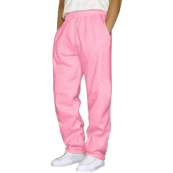 Baggy Sweatpants Men Athletic Workout Cargo Pants Casual Wide Leg Open Bottom Straight Leg Joggers with Pockets,Pink 3XL