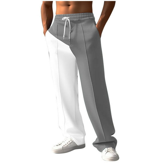Baggy Sweatpants Men Casual Lightweight Track Pants Double Colors Wide Leg Sweatpants with Pockets, Gray, L