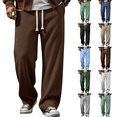 thumbnail image 1 of Baggy Sweatpants Men Drawstring Elastic Waist Comfy Waffle Pants Fall Casual Wide Leg Sweatpants Loose Fit Trousers Brown M, 1 of 9