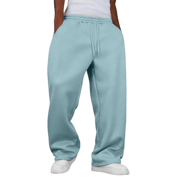 Baggy Sweatpants Men Elastic Drawstring Waist Wide Leg Pants Causal Solid Athletic Pants, S