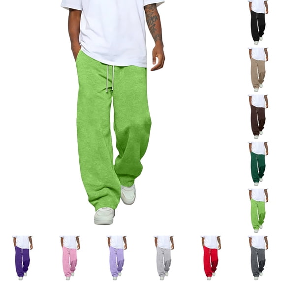 Baggy Sweatpants Men Fashion Casual Wide Leg Sweat Pants Lightweight Comfy Regular Fit Solid Color Pants with Pockets Green M