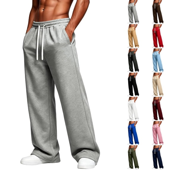 Baggy Sweatpants Men Fleece Straight Leg Sweat Pants Drawstring Waist Jogging Athletic Workoout Pants with Pockets Casual Wear