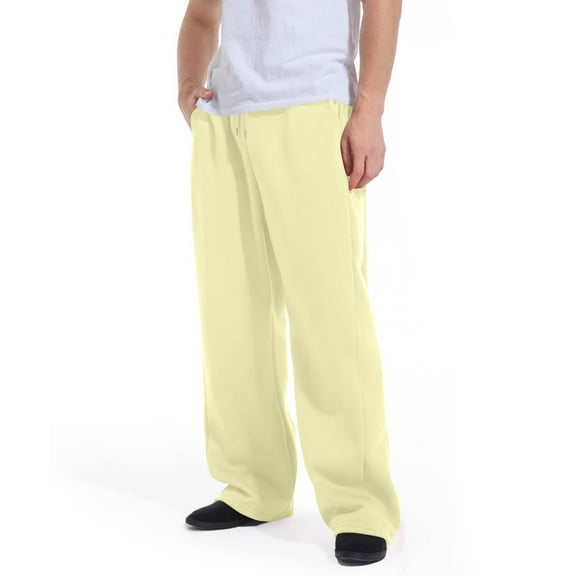 Baggy Sweatpants Men - Men's Tall Cotton Sweatpants, Long Yoga Pants, Athletic Lounge Pants with Pockets Yellow 3XL