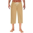 thumbnail image 1 of Baggy Sweatpants Men, Mens Casual Capri Pants Elastic Waist Lightweight Breathable Lounge Loose Fit Cropped Pants Beach Vacation Shorts Khaki M, 1 of 7