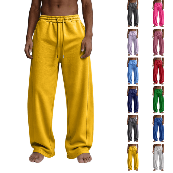 Baggy Sweatpants Men Open Hem Drawstring Elastic Waist Streetwear Open Bottom Joggers Wide Leg Lounge Athletic Gym Casual Pants Fall Winter with Pockets