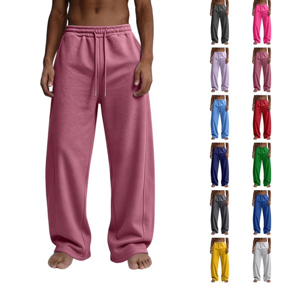 Baggy Sweatpants Men Open Hem Drawstring Elastic Waist Streetwear Open Bottom Joggers Wide Leg Lounge Athletic Gym Casual Pants Fall Winter with Pockets