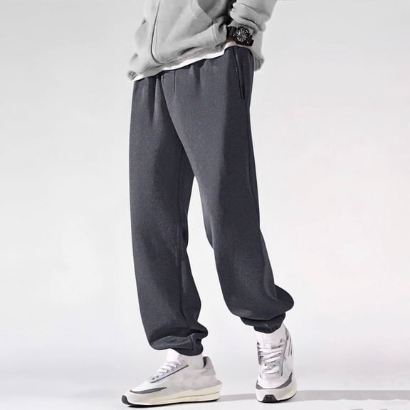Baggy Sweatpants Men Solid Open Bottom Athletic Pantss With Drawstring Fall Running Pants With Pocket Dark Gray M