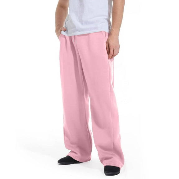 Baggy Sweatpants Men Wide Leg Drawstring Waist Loose Sweatpant with Pockets,Pink,XXL