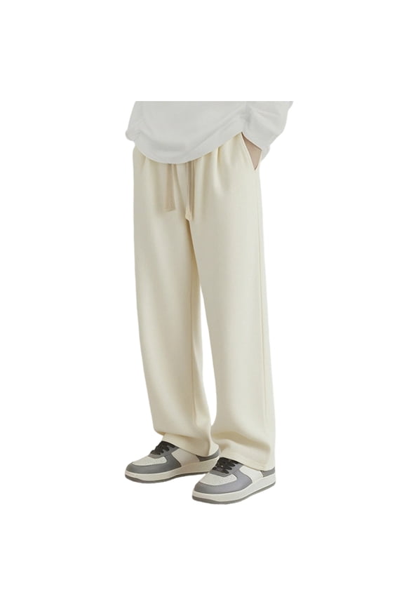 Baggy Sweatpants Men Wide Leg Elastic Waist Drawstring Sweat Pants with Pockets Lightweight Outdoor Hiking Pants Beige XL